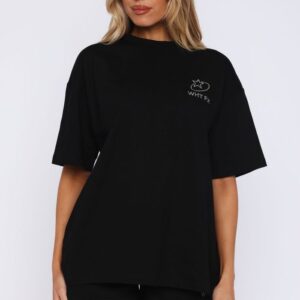 Always Shining White Fox Oversized Tee Black